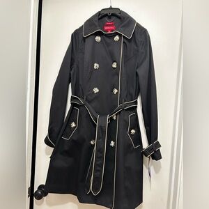 NWT Merona Black Trench Coat with White Piping